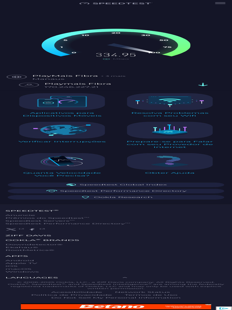 Speedtest by Ookla - Teste de Velocidade de Conexão Da Internet | PDF