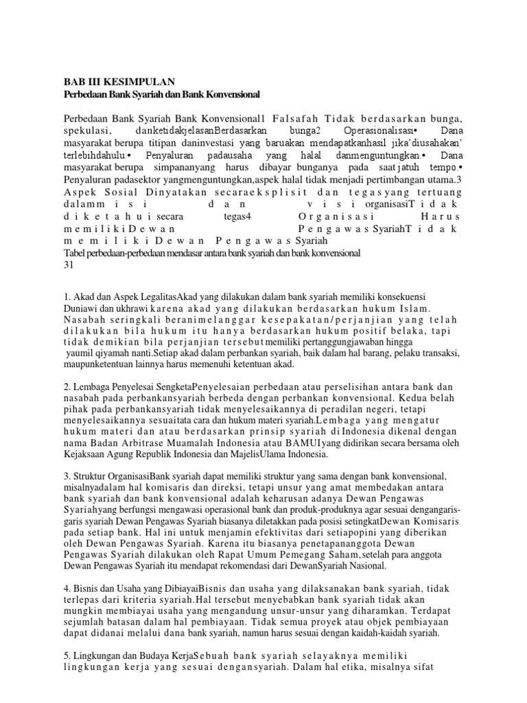 Bab Iii Kesimpulan Perbedaan Bank Syariah Dan Bank Konvensional