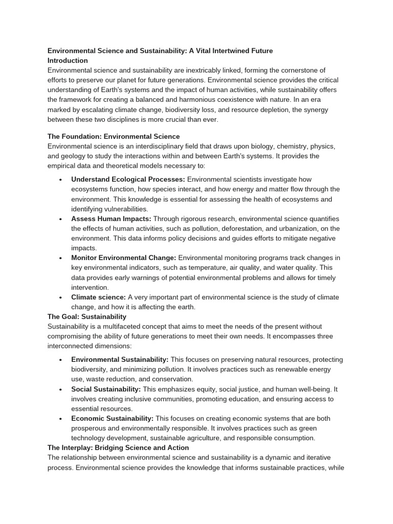 Environmental Science and Sustainability | PDF | Sustainability ...