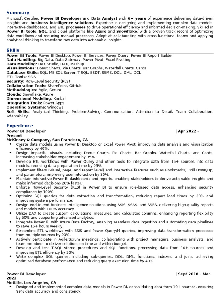 Power BI Developer & Data Analyst Profile | PDF | Sql | Microsoft Sql ...