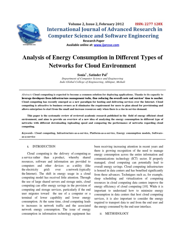 Analysis of Energy Consumption in Different Types of Networks For Cloud ...