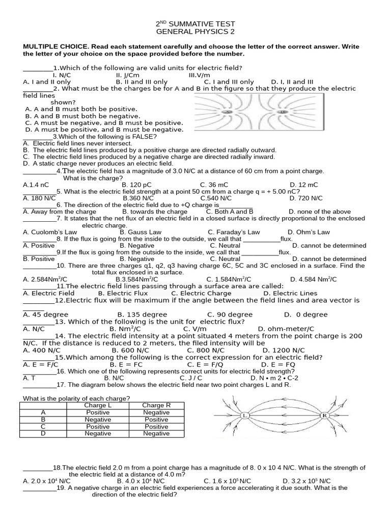 Summative Test - 3rd Quarter gp1 | PDF | Electric Field | Flux