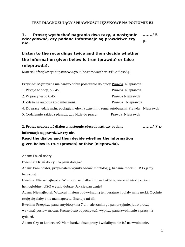 Test Diagnozujacy B2 | PDF