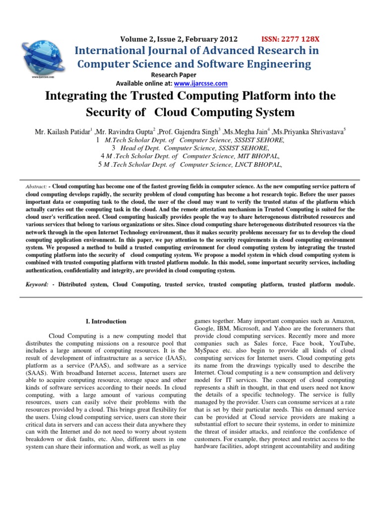 Integrating The Trusted Computing Platform Into The Security of Cloud ...