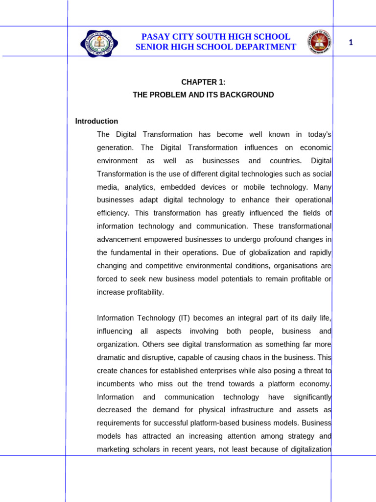 CHAPTER 1 Final Format For Oral Presentation | PDF | Business Model ...