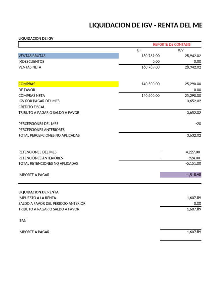 Hoja de Liquidacion Igv - Renta | PDF | Impuesto sobre la renta | Impuestos