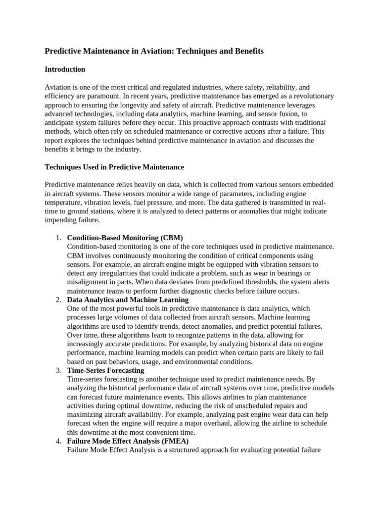 Predictive Maintenance in Aviation: Benefits | PDF | Reliability ...