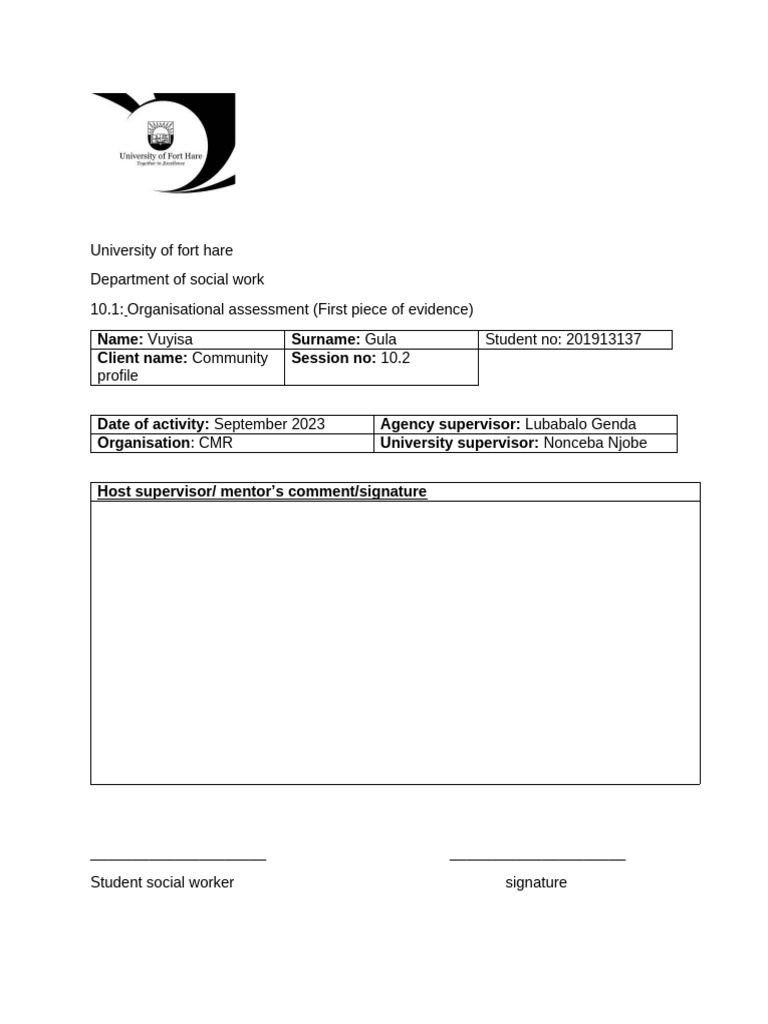 University of Fort Hare POE 2 VUYISA GULA Corrected | PDF | Community ...