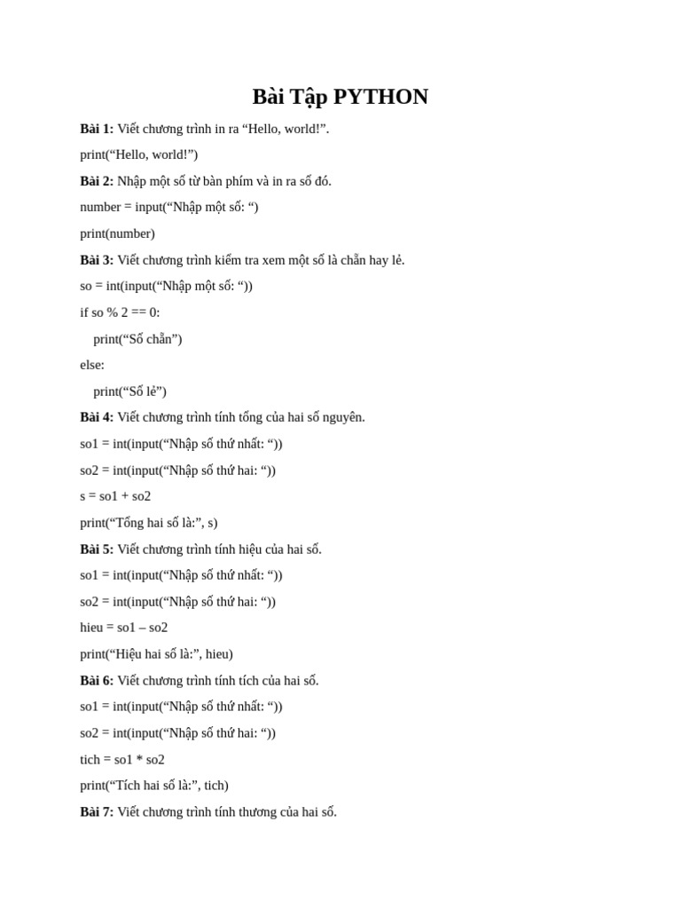 Bai Tap PYTHON | PDF