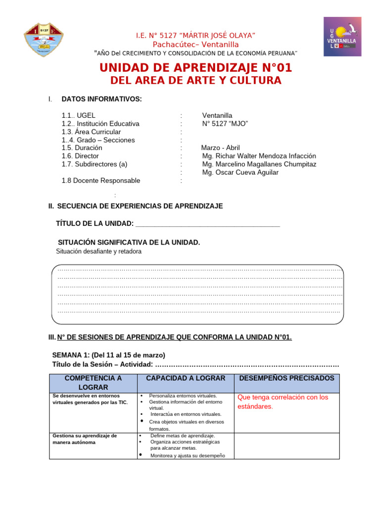 Unidad de Aprendizaje: Arte y Cultura | PDF | Evaluación | Aprendizaje