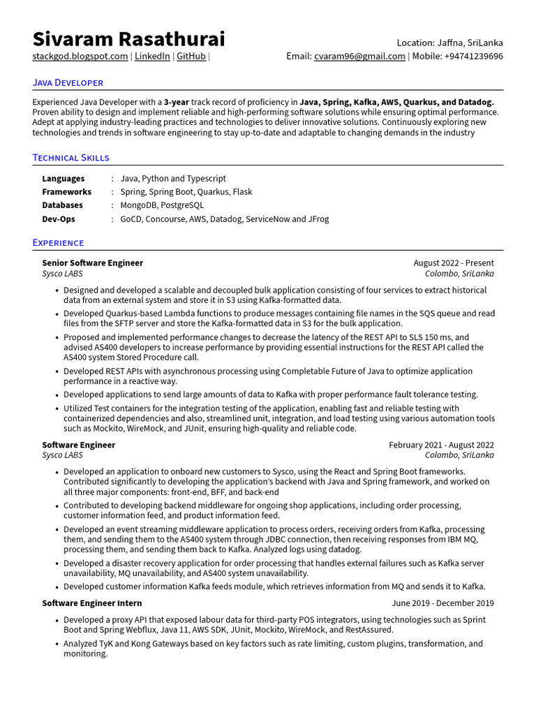Sivaram Rasathurai Resume | PDF | Computing | Software Engineering
