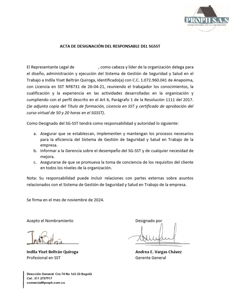Acta Designación Responsable 2024 | PDF