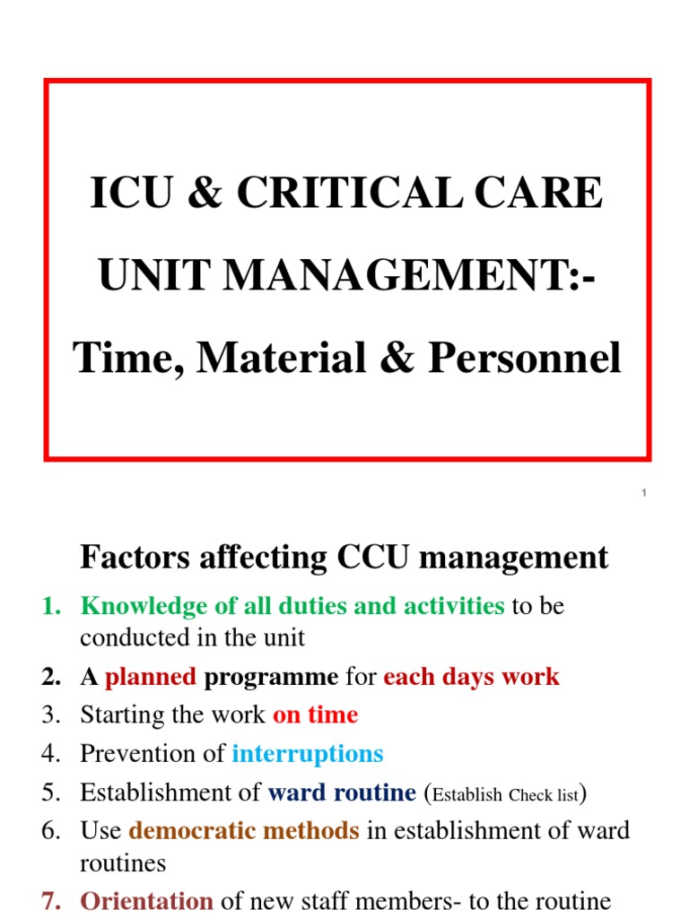 ICU Management: Time, Material, Personnel | PDF | Human Resource ...