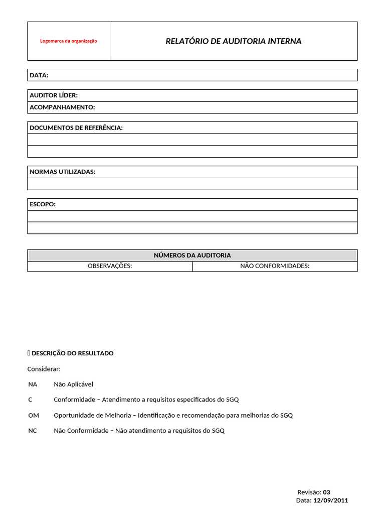 Relatório de Auditoria Interna SGQ | PDF | Qualidade (negócios ...