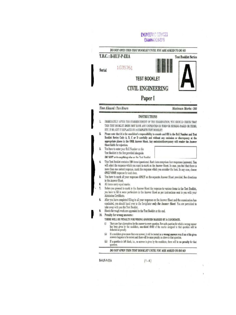 1 Civil Engg Paper-1a 2016 | PDF