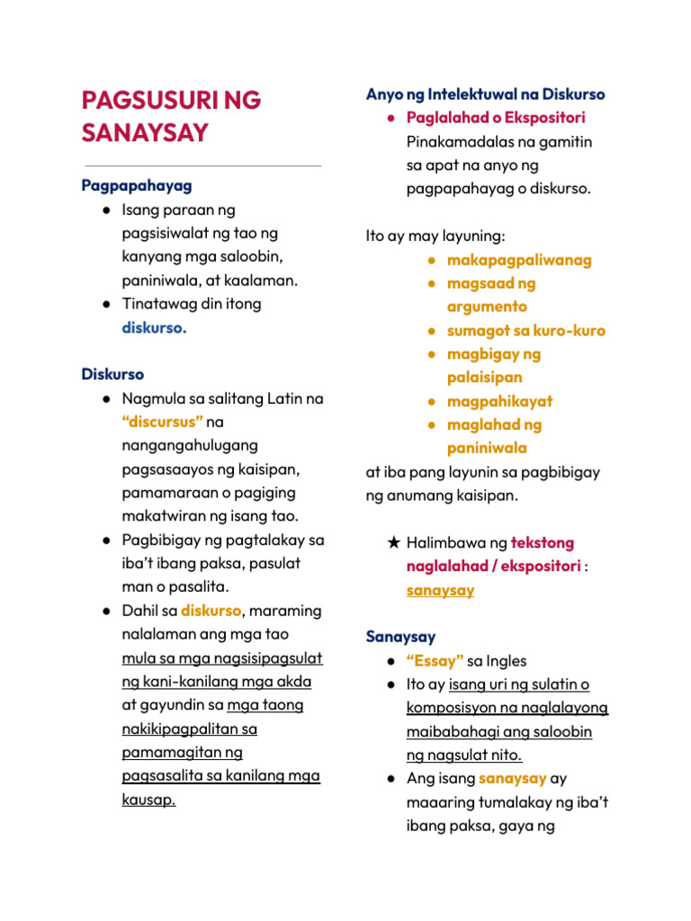Filipino Notes - Quarter 3 | PDF