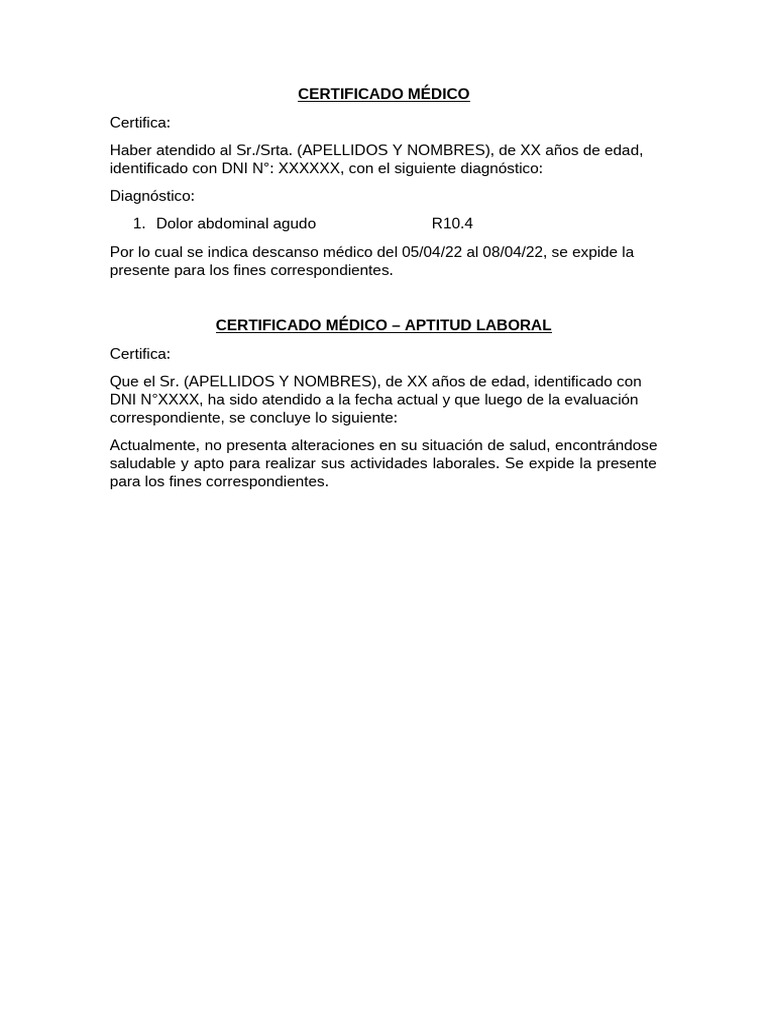 Certificado Médico: Descanso y Aptitud | PDF