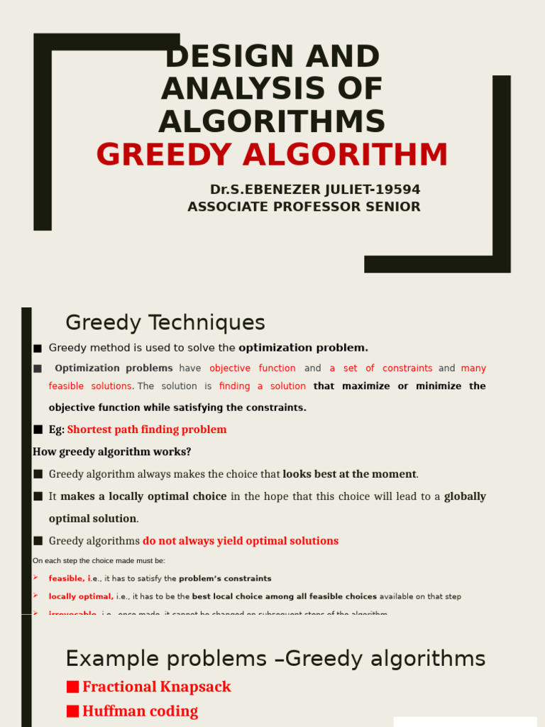 Greedy Algorithms: Design & Analysis | PDF | Code | Mathematical ...