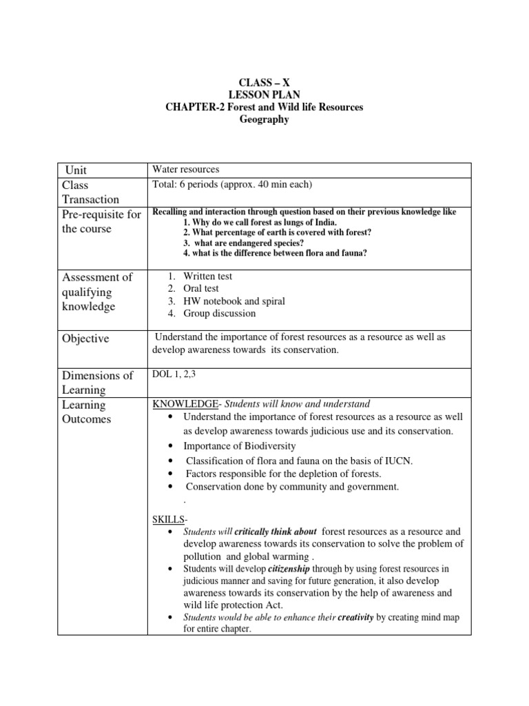 Forest and Wildlife Resources Lesson Plan | PDF | Conservation Biology ...