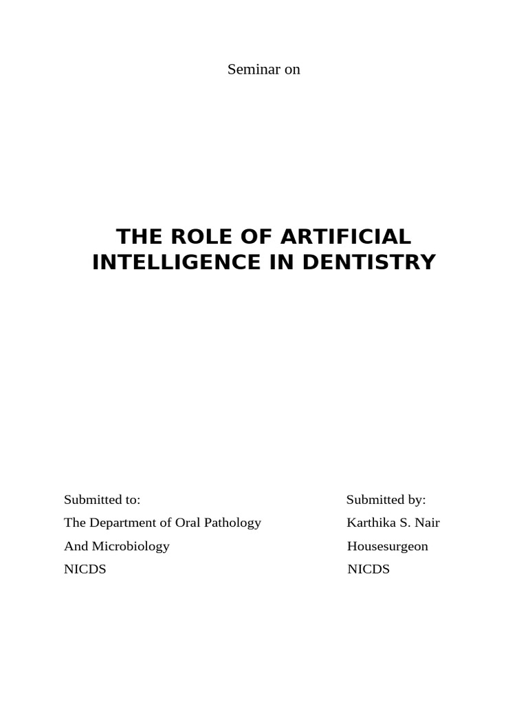 Role Of Ai In Dentistry Pdf Artificial Intelligence Intelligence