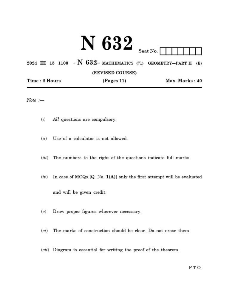 Class 2 & 3 Geometry Question Paper | PDF | Area | Circle