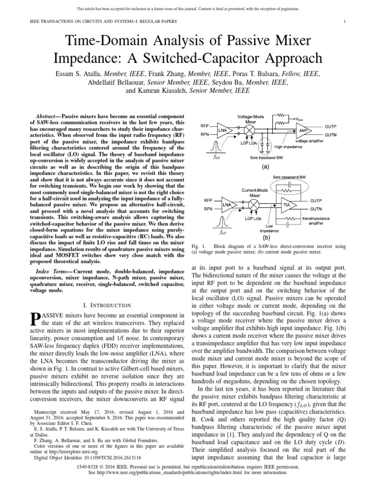 Passive Mixer Impedance Analysis | PDF | Electrical Impedance | Amplifier