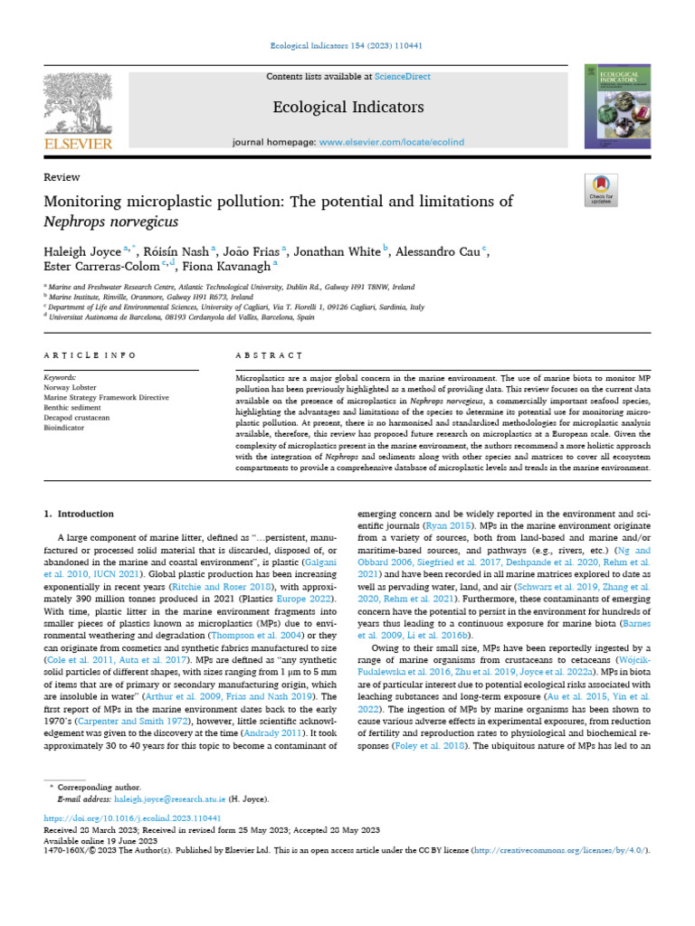 Monitoring Microplastics in Norway Lobster | PDF | Environmental ...