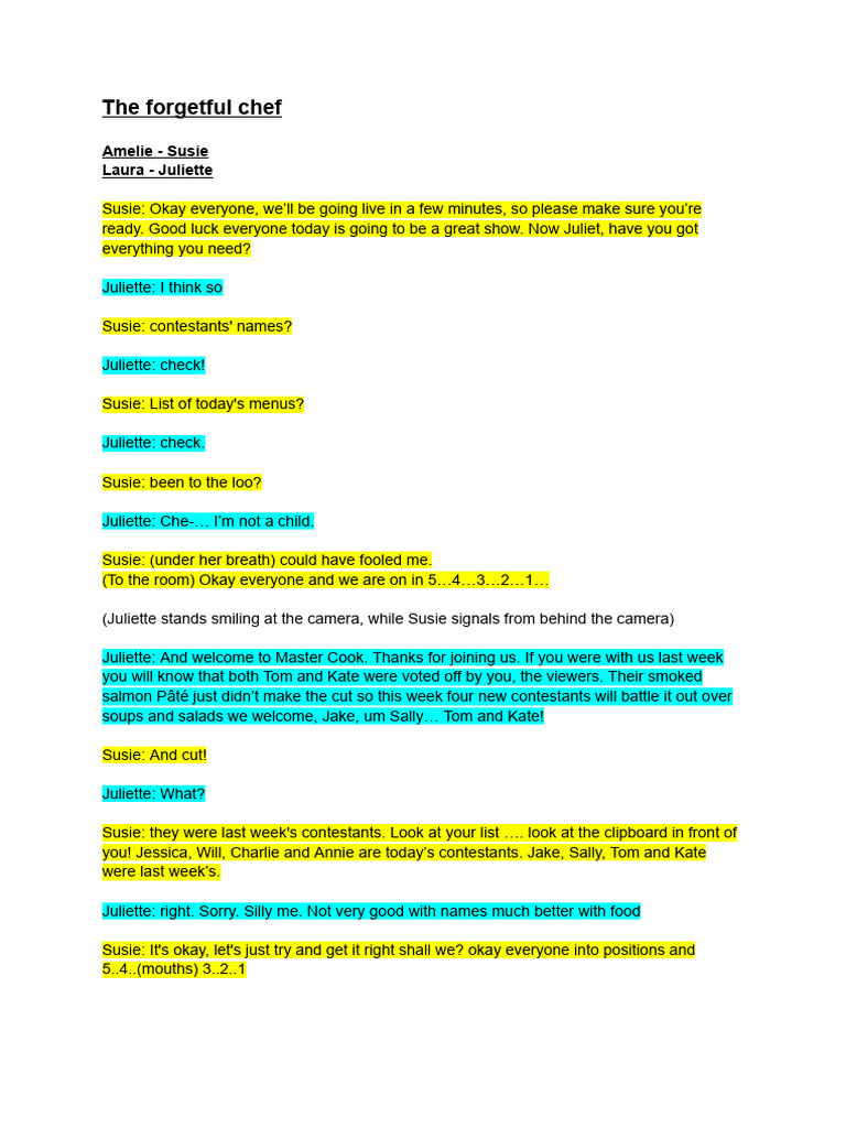 The Forgetful Chef's Live Show Fiasco | PDF