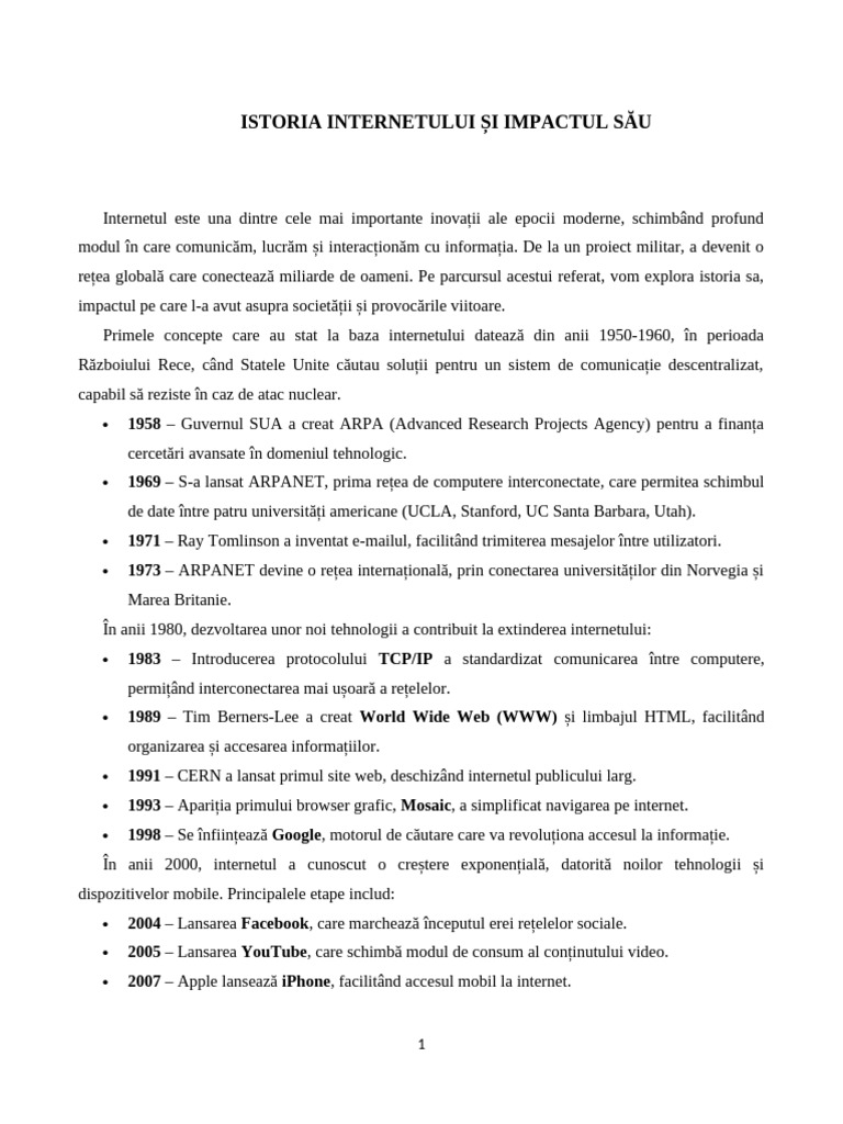 Istoria Internetului Și Impactul Său | PDF