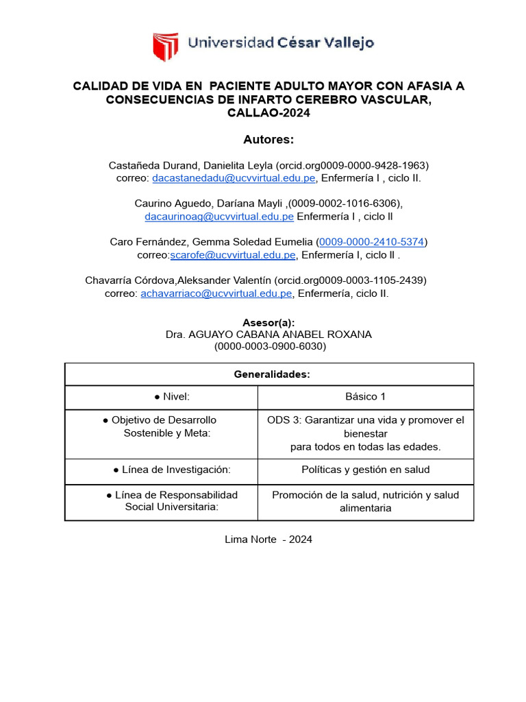 Calidad de Vida en Adultos Mayores con Afasia | PDF | Enfermería | Afasia