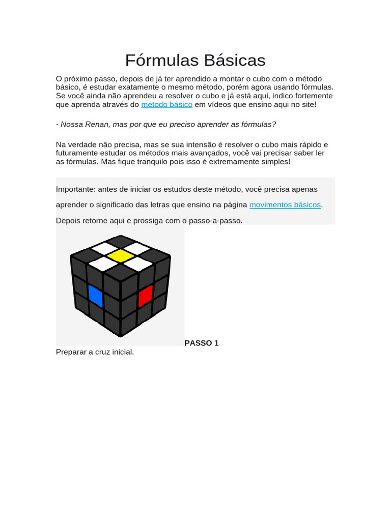 Fórmulas para Resolver Cubo Mágico 3x3 | PDF