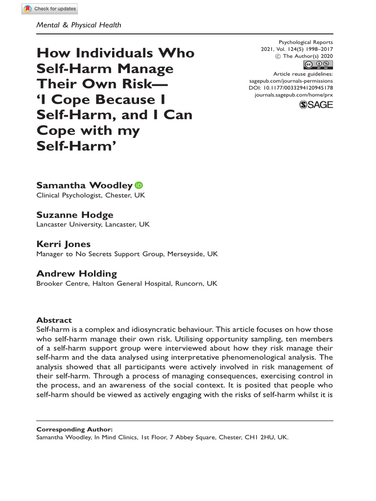 Woodley 2021 Psych Rep Self Harm | PDF | Self Harm | Risk