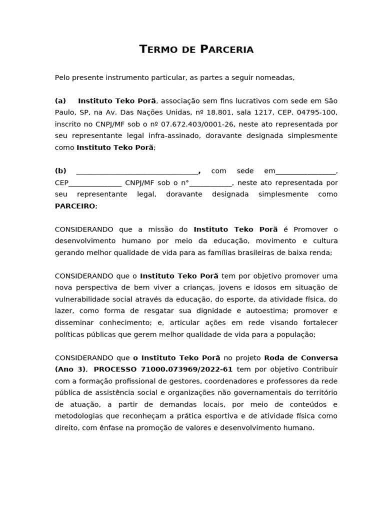 Modelo Termo de Parceria | PDF | Trabalho social