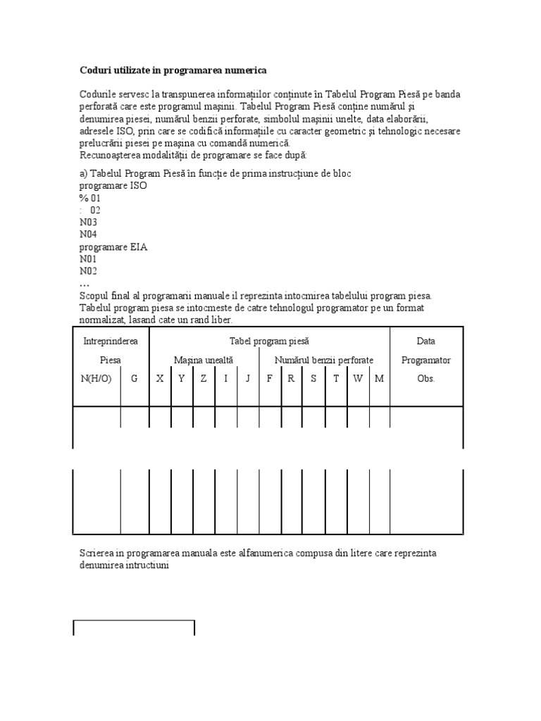 Coduri Utilizate in Program Area Numerica | PDF