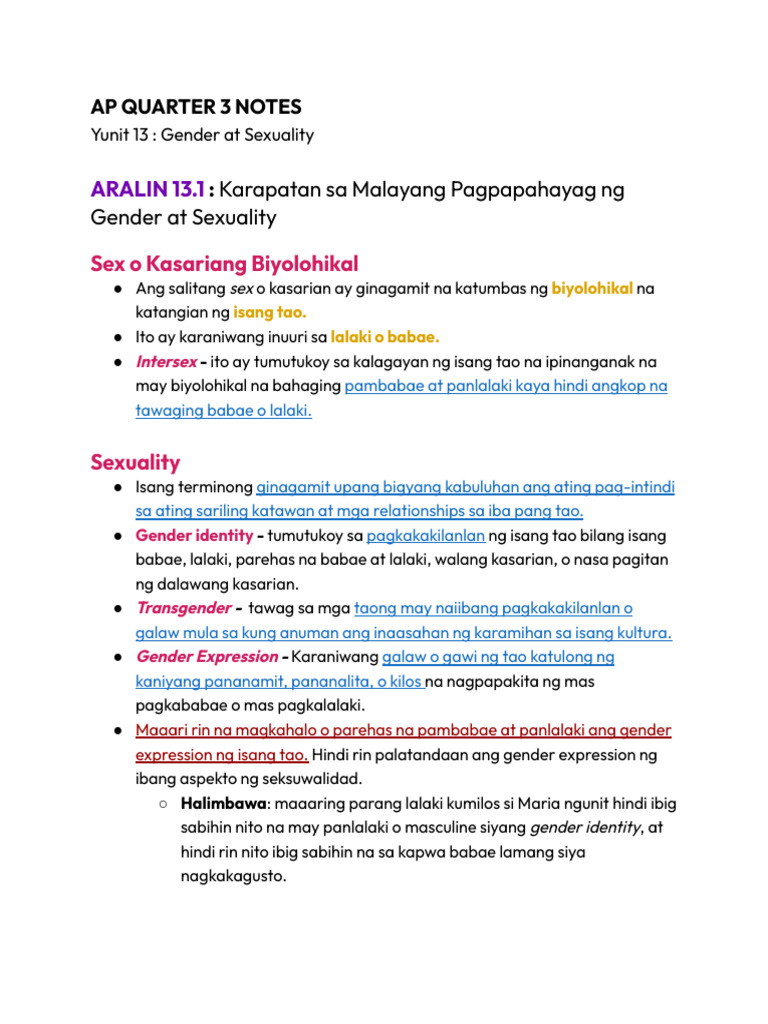 Ap Notes - Quarter 3 | PDF