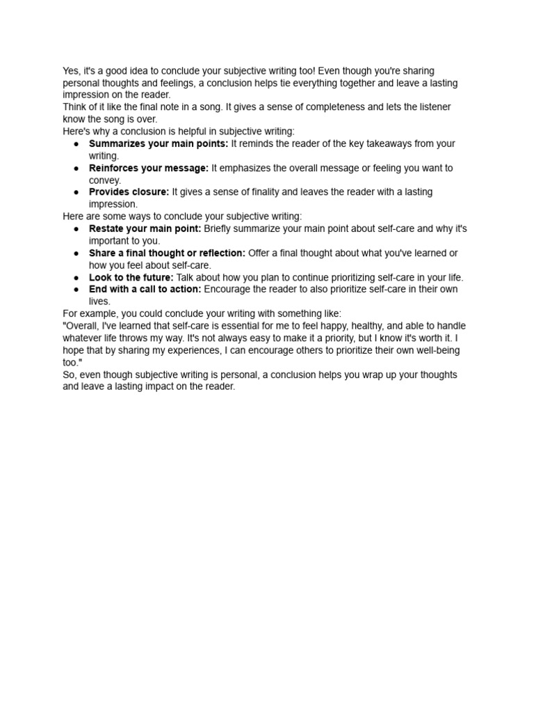 Do We Conclude in Subjective Writing | PDF