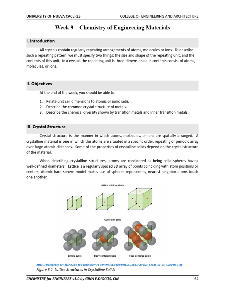 Chemistry of Engineering Materials | PDF | Transition Metals | Crystal