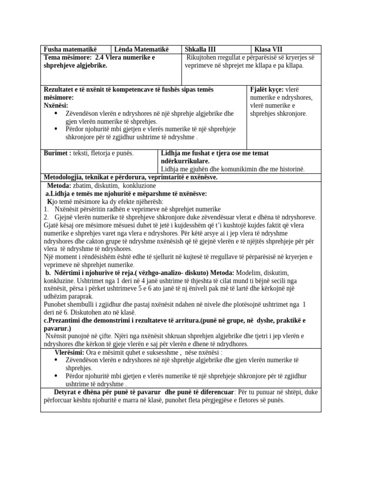 2.4. Vlera Numerike e Një Shprehjeje Algjebrike | PDF