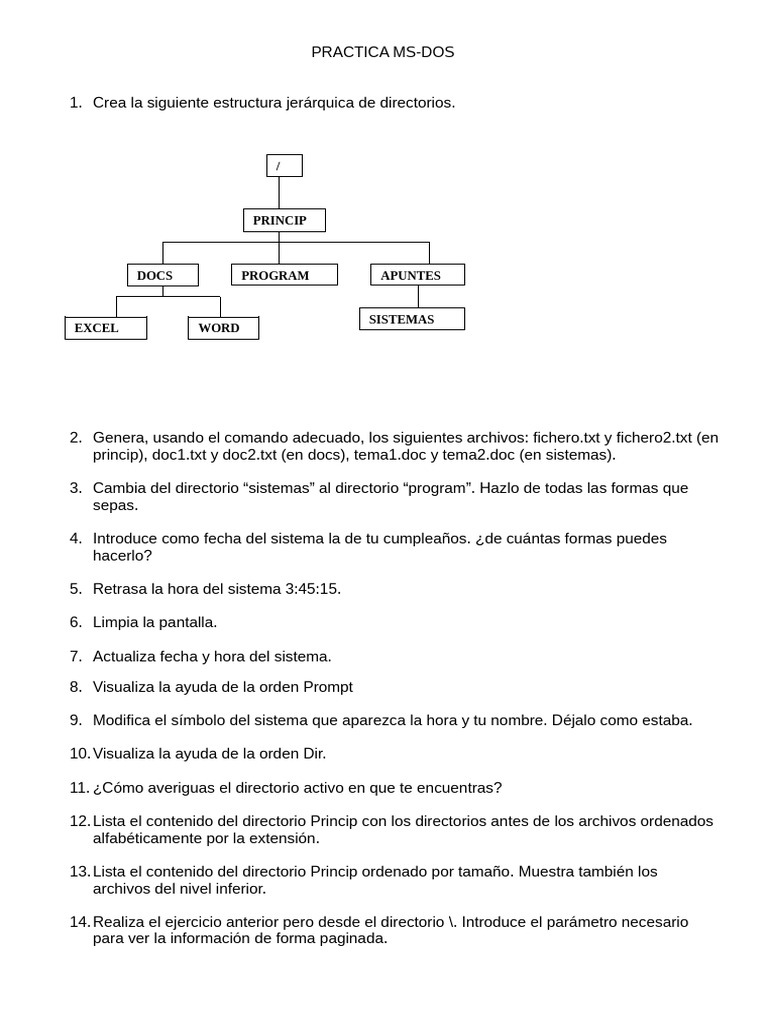 Práctica Completa de MS-DOS | PDF | Archivo de computadora | Directorio ...