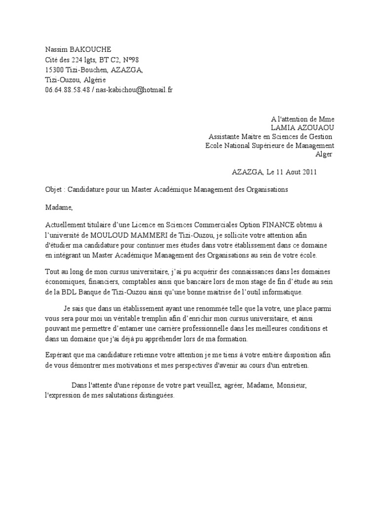 [31+] Motivation Master Exemple De Lettre De Motivation Pdf