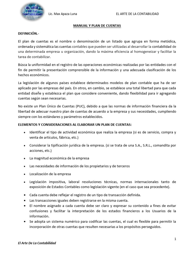 Manual de Plan de Cuentas Contables | PDF | Contabilidad | Bancos