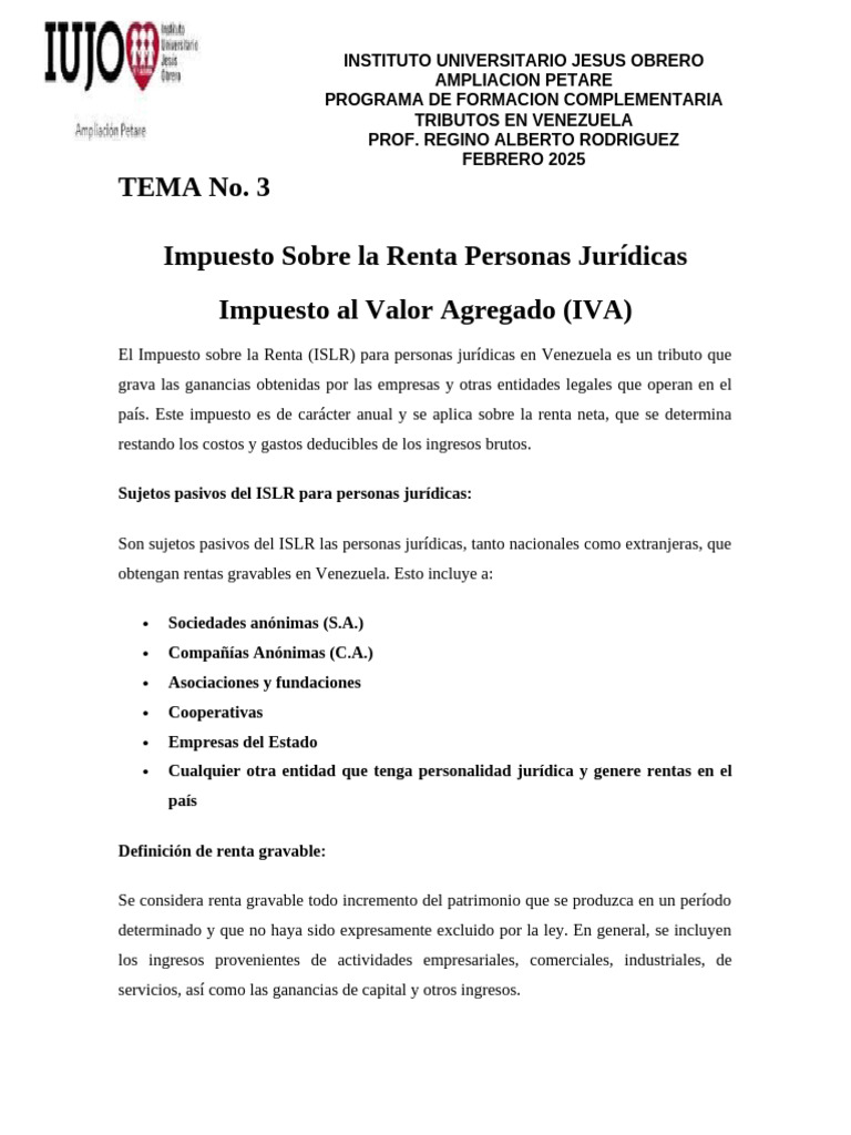Impuestos en Venezuela: ISLR y IVA | PDF | Impuestos | Impuesto al ...