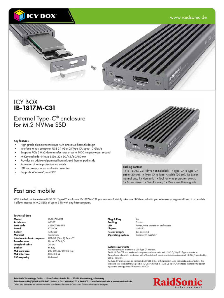 Datasheet IB-1817M-C31 Nov20 e | PDF | Usb | Solid State Drive