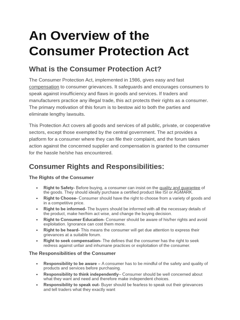 Consumer Protection Act Overview | PDF | Consumer Protection | Complaint