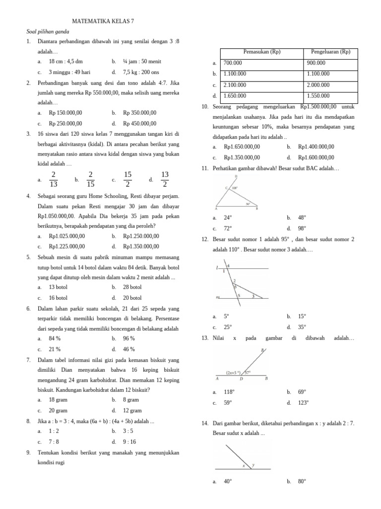 Soal Matematika Kelas 7: Perbandingan dan Rasio | PDF