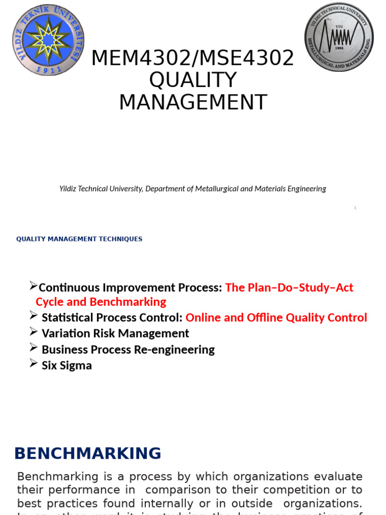 Quality Management Techniques Overview | PDF | Benchmarking | Quality ...
