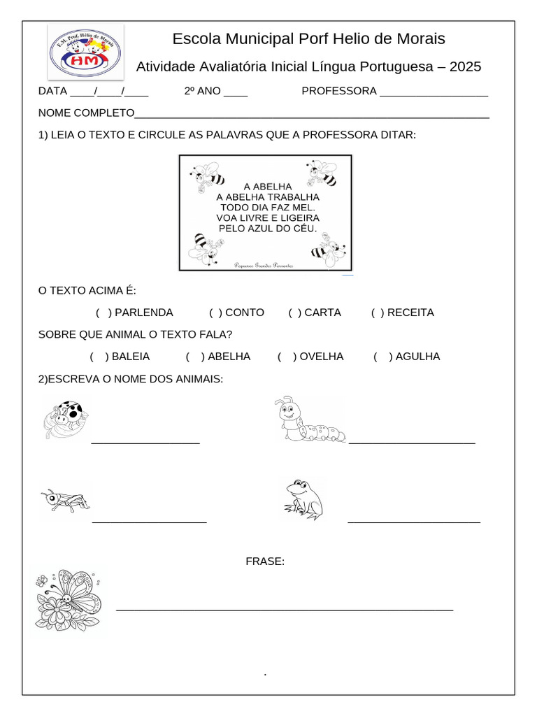 Diagnóstica inicial 2 ano LP | PDF