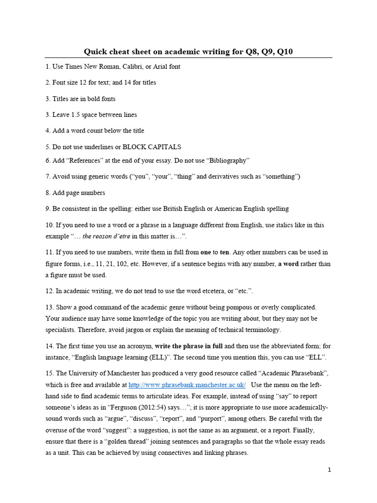 Quick Sheet On Academic Writing | PDF | Linguistics | Human Communication