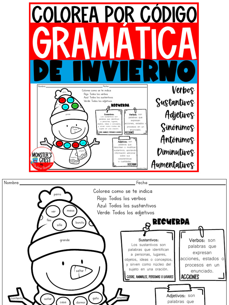 11 - Gramatica Invierno Hojas Colorear Color by Code Spanish Grammar ...