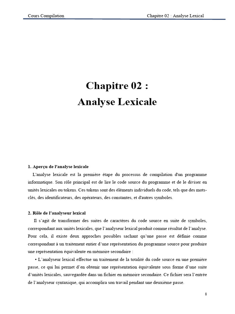 Chapitre 02 Analyse Lexicale | PDF | Ingénierie informatique ...